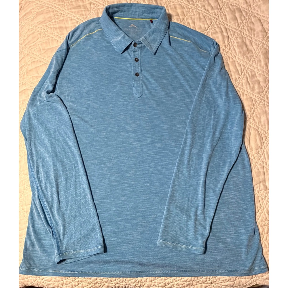 Tommy Bahama Long Sleeve Polo Mens XXL Blue Tencel Blend Heathered Knit